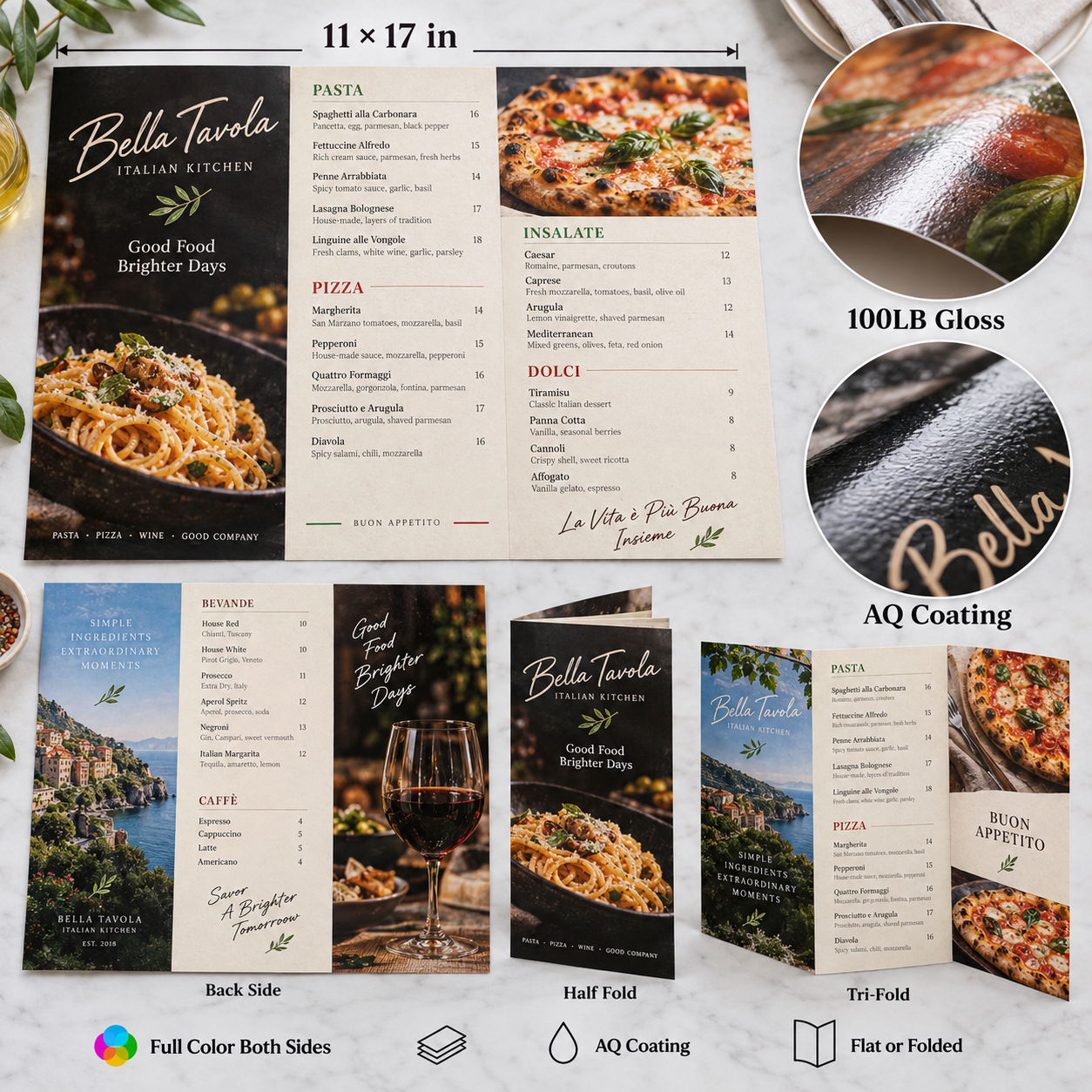 11x17 Restaurant Menus sizes and specifications