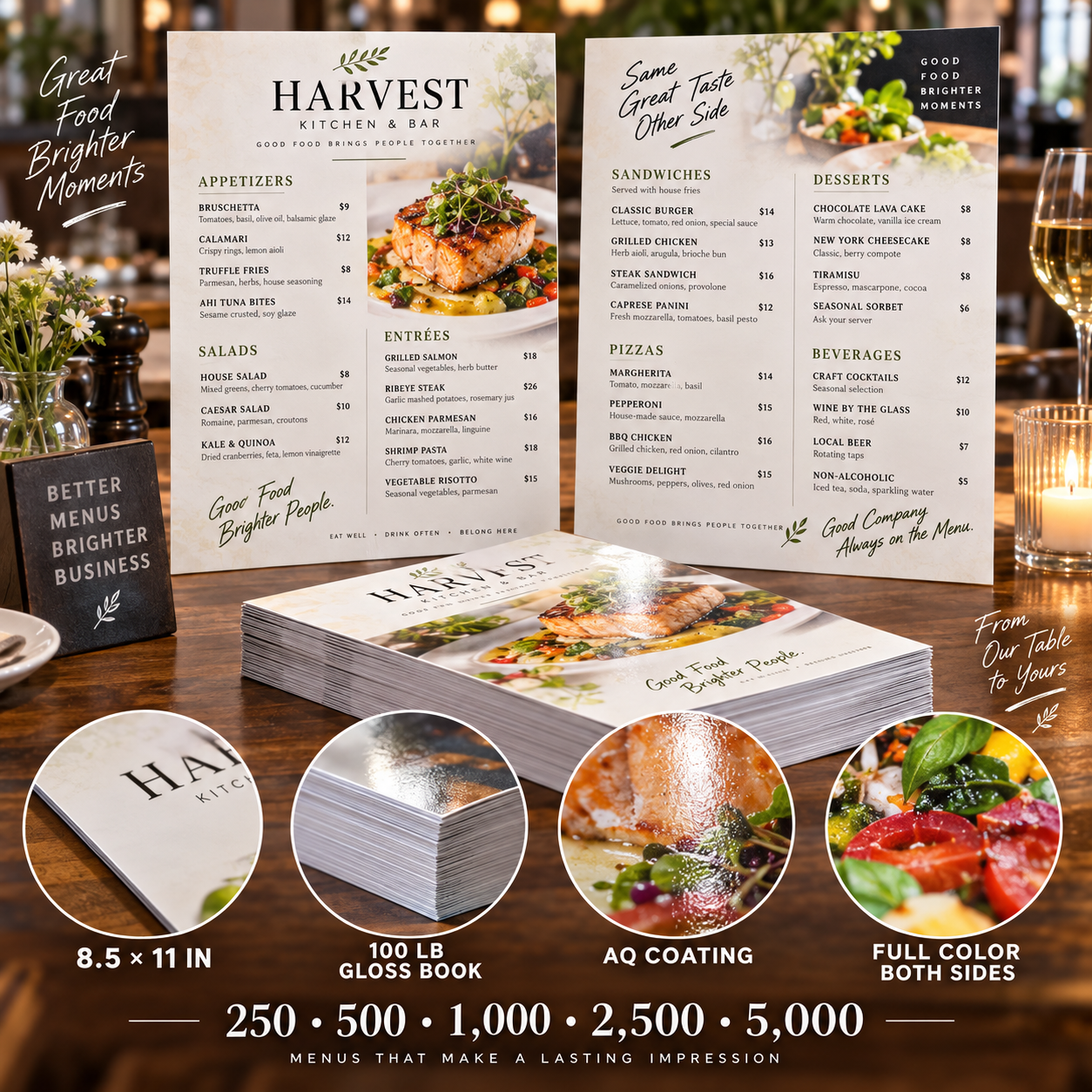 8.5x11 Restaurant Menus sizes and specifications